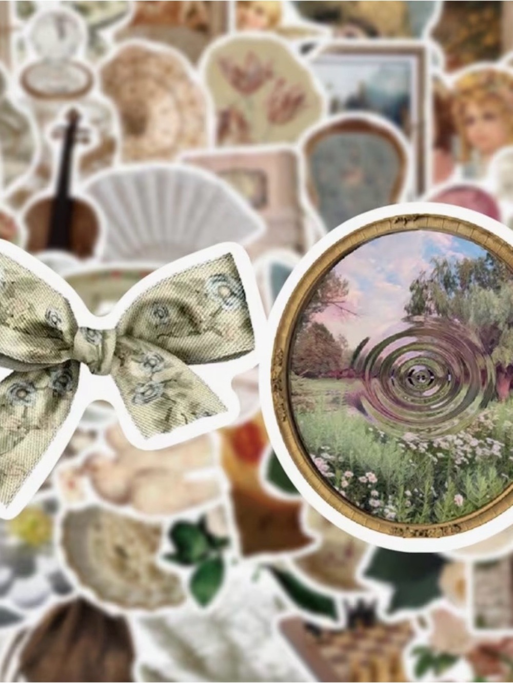 50 Vintage Victorian Stickers Cream, Green, Gold Angels Flowers Frames Fans - Picture 3 of 7